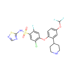 O=S(=O)(Nc1ncns1)c1cc(Cl)c(Oc2ccc(OC(F)F)cc2C2CCNCC2)cc1F ZINC000095581066