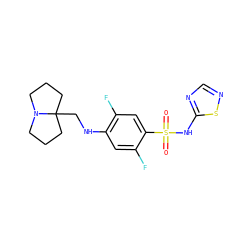 O=S(=O)(Nc1ncns1)c1cc(F)c(NCC23CCCN2CCC3)cc1F ZINC001772599976
