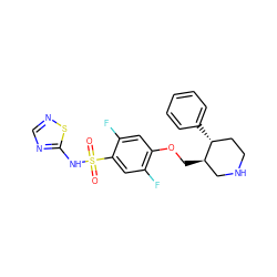 O=S(=O)(Nc1ncns1)c1cc(F)c(OC[C@@H]2CNCC[C@H]2c2ccccc2)cc1F ZINC000220614913