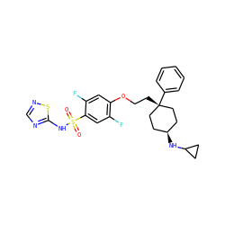 O=S(=O)(Nc1ncns1)c1cc(F)c(OCC[C@]2(c3ccccc3)CC[C@H](NC3CC3)CC2)cc1F ZINC001772651681
