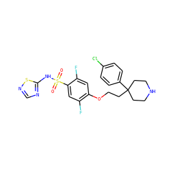 O=S(=O)(Nc1ncns1)c1cc(F)c(OCCC2(c3ccc(Cl)cc3)CCNCC2)cc1F ZINC001772623515