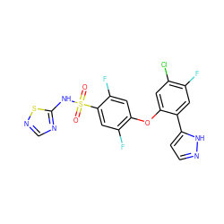 O=S(=O)(Nc1ncns1)c1cc(F)c(Oc2cc(Cl)c(F)cc2-c2ccn[nH]2)cc1F ZINC000095581276