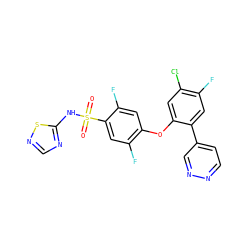 O=S(=O)(Nc1ncns1)c1cc(F)c(Oc2cc(Cl)c(F)cc2-c2ccnnc2)cc1F ZINC000095580814