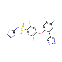 O=S(=O)(Nc1ncns1)c1cc(F)c(Oc2cc(Cl)c(F)cc2-c2cn[nH]c2)cc1F ZINC000095583214