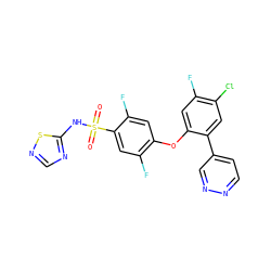 O=S(=O)(Nc1ncns1)c1cc(F)c(Oc2cc(F)c(Cl)cc2-c2ccnnc2)cc1F ZINC000095585640