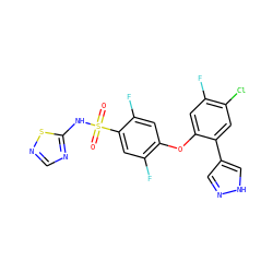 O=S(=O)(Nc1ncns1)c1cc(F)c(Oc2cc(F)c(Cl)cc2-c2cn[nH]c2)cc1F ZINC000095581516