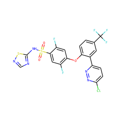 O=S(=O)(Nc1ncns1)c1cc(F)c(Oc2ccc(C(F)(F)F)cc2-c2ccc(Cl)nn2)cc1F ZINC000095582934