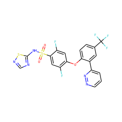 O=S(=O)(Nc1ncns1)c1cc(F)c(Oc2ccc(C(F)(F)F)cc2-c2cccnn2)cc1F ZINC000095581353