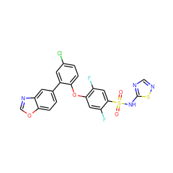 O=S(=O)(Nc1ncns1)c1cc(F)c(Oc2ccc(Cl)cc2-c2ccc3ocnc3c2)cc1F ZINC000205511172