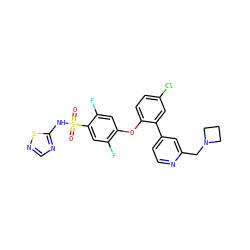 O=S(=O)(Nc1ncns1)c1cc(F)c(Oc2ccc(Cl)cc2-c2ccnc(CN3CCC3)c2)cc1F ZINC000095583709