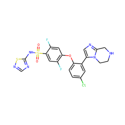 O=S(=O)(Nc1ncns1)c1cc(F)c(Oc2ccc(Cl)cc2-c2cnc3n2CCNC3)cc1F ZINC000205537005