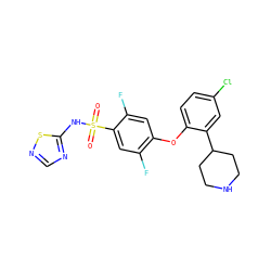 O=S(=O)(Nc1ncns1)c1cc(F)c(Oc2ccc(Cl)cc2C2CCNCC2)cc1F ZINC000095582239