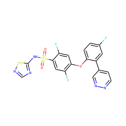O=S(=O)(Nc1ncns1)c1cc(F)c(Oc2ccc(F)cc2-c2ccnnc2)cc1F ZINC000095585049