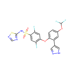O=S(=O)(Nc1ncns1)c1cc(F)c(Oc2ccc(OC(F)F)cc2-c2cn[nH]c2)cc1F ZINC000095582653