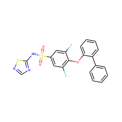 O=S(=O)(Nc1ncns1)c1cc(F)c(Oc2ccccc2-c2ccccc2)c(F)c1 ZINC000095581413