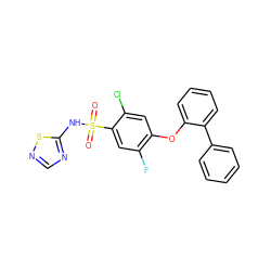 O=S(=O)(Nc1ncns1)c1cc(F)c(Oc2ccccc2-c2ccccc2)cc1Cl ZINC000095581308