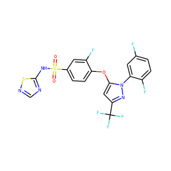 O=S(=O)(Nc1ncns1)c1ccc(Oc2cc(C(F)(F)F)nn2-c2cc(F)ccc2F)c(F)c1 ZINC000095584062