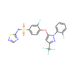 O=S(=O)(Nc1ncns1)c1ccc(Oc2cc(C(F)(F)F)nn2-c2ccccc2F)c(F)c1 ZINC000095583809