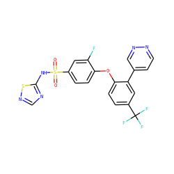 O=S(=O)(Nc1ncns1)c1ccc(Oc2ccc(C(F)(F)F)cc2-c2ccnnc2)c(F)c1 ZINC000095582760