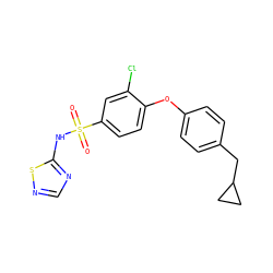 O=S(=O)(Nc1ncns1)c1ccc(Oc2ccc(CC3CC3)cc2)c(Cl)c1 ZINC000095582891