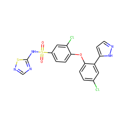 O=S(=O)(Nc1ncns1)c1ccc(Oc2ccc(Cl)cc2-c2ccn[nH]2)c(Cl)c1 ZINC000095584908