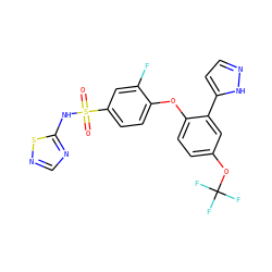 O=S(=O)(Nc1ncns1)c1ccc(Oc2ccc(OC(F)(F)F)cc2-c2ccn[nH]2)c(F)c1 ZINC000095583963