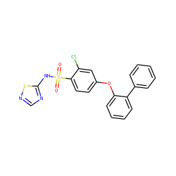 O=S(=O)(Nc1ncns1)c1ccc(Oc2ccccc2-c2ccccc2)cc1Cl ZINC000095582912