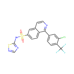 O=S(=O)(Nc1ncns1)c1ccc2c(-c3ccc(C(F)(F)F)c(Cl)c3)nccc2c1 ZINC000206142826