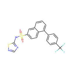 O=S(=O)(Nc1ncns1)c1ccc2c(-c3ccc(C(F)(F)F)cc3)cccc2c1 ZINC000225082510