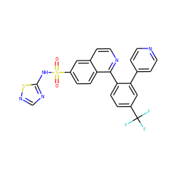 O=S(=O)(Nc1ncns1)c1ccc2c(-c3ccc(C(F)(F)F)cc3-c3ccncc3)nccc2c1 ZINC000206137518