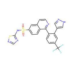 O=S(=O)(Nc1ncns1)c1ccc2c(-c3ccc(C(F)(F)F)cc3-c3cn[nH]c3)nccc2c1 ZINC000206137597