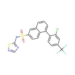 O=S(=O)(Nc1ncns1)c1ccc2c(-c3ccc(C(F)(F)F)cc3Cl)cccc2c1 ZINC000215493517