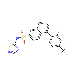 O=S(=O)(Nc1ncns1)c1ccc2c(-c3ccc(C(F)(F)F)cc3F)cccc2c1 ZINC000225106000