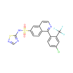 O=S(=O)(Nc1ncns1)c1ccc2c(-c3ccc(Cl)cc3C(F)(F)F)nccc2c1 ZINC000225103644