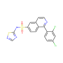 O=S(=O)(Nc1ncns1)c1ccc2c(-c3ccc(Cl)cc3Cl)nccc2c1 ZINC000206142953
