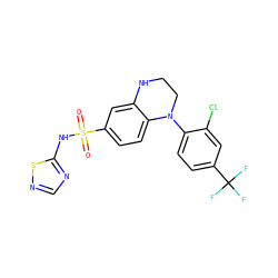O=S(=O)(Nc1ncns1)c1ccc2c(c1)NCCN2c1ccc(C(F)(F)F)cc1Cl ZINC000205721947
