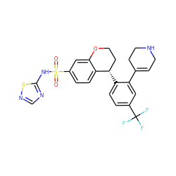 O=S(=O)(Nc1ncns1)c1ccc2c(c1)OCC[C@@H]2c1ccc(C(F)(F)F)cc1C1=CCNCC1 ZINC000653746598