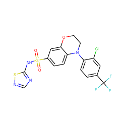 O=S(=O)(Nc1ncns1)c1ccc2c(c1)OCCN2c1ccc(C(F)(F)F)cc1Cl ZINC000205732956