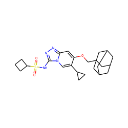 O=S(=O)(Nc1nnc2cc(OCC34CC5CC(CC(C5)C3)C4)c(C3CC3)cn12)C1CCC1 ZINC000218042567