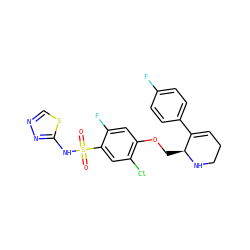 O=S(=O)(Nc1nncs1)c1cc(Cl)c(OC[C@@H]2NCCC=C2c2ccc(F)cc2)cc1F ZINC001772604188