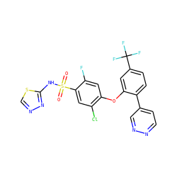 O=S(=O)(Nc1nncs1)c1cc(Cl)c(Oc2cc(C(F)(F)F)ccc2-c2ccnnc2)cc1F ZINC000095584569