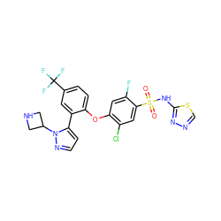 O=S(=O)(Nc1nncs1)c1cc(Cl)c(Oc2ccc(C(F)(F)F)cc2-c2ccnn2C2CNC2)cc1F ZINC000101788058