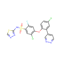 O=S(=O)(Nc1nncs1)c1cc(Cl)c(Oc2ccc(Cl)cc2-c2ccnnc2)cc1F ZINC000095583841