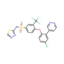 O=S(=O)(Nc1nncs1)c1ccc(Oc2ccc(Cl)cc2-c2ccnnc2)c(C(F)(F)F)c1 ZINC000095581176