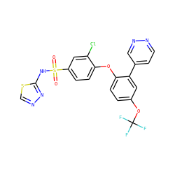 O=S(=O)(Nc1nncs1)c1ccc(Oc2ccc(OC(F)(F)F)cc2-c2ccnnc2)c(Cl)c1 ZINC000095583134