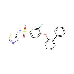 O=S(=O)(Nc1nncs1)c1ccc(Oc2ccccc2-c2ccccc2)c(F)c1 ZINC000095584560