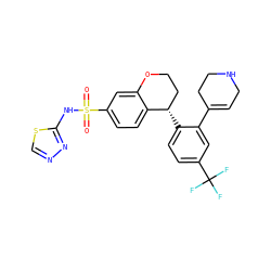 O=S(=O)(Nc1nncs1)c1ccc2c(c1)OCC[C@@H]2c1ccc(C(F)(F)F)cc1C1=CCNCC1 ZINC000653746696