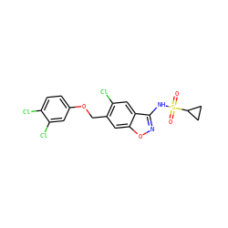O=S(=O)(Nc1noc2cc(COc3ccc(Cl)c(Cl)c3)c(Cl)cc12)C1CC1 ZINC000218206616
