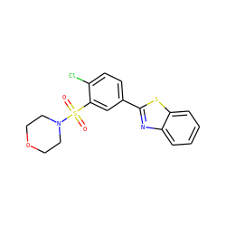 O=S(=O)(c1cc(-c2nc3ccccc3s2)ccc1Cl)N1CCOCC1 ZINC000001067900