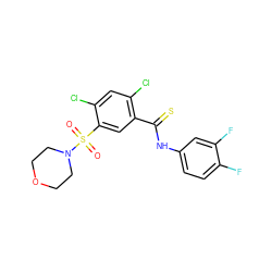 O=S(=O)(c1cc(C(=S)Nc2ccc(F)c(F)c2)c(Cl)cc1Cl)N1CCOCC1 ZINC001772631579